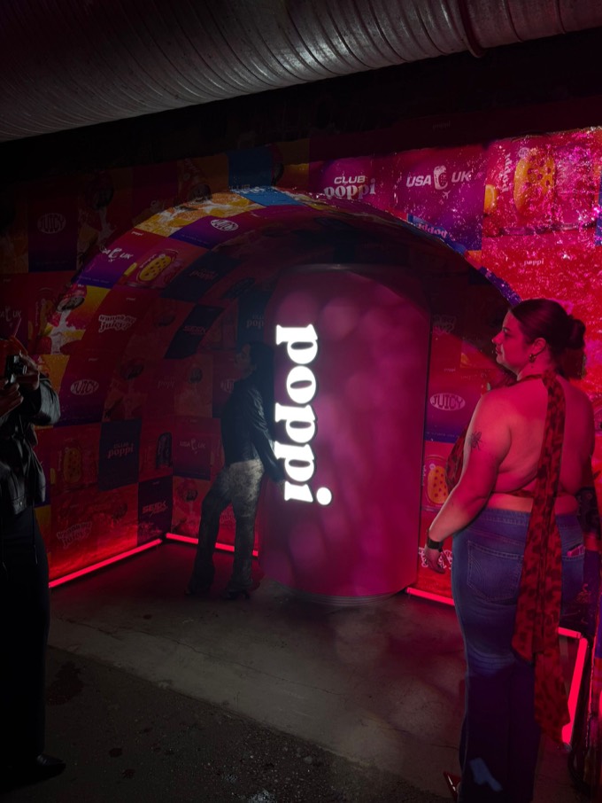 Illuminated giant Poppi can installation at the Club Poppi launch party in London